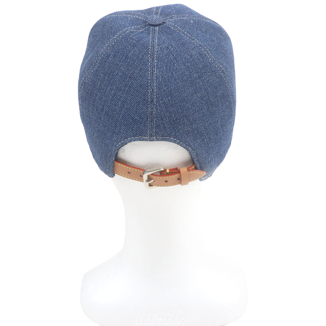 Excellent LOUIS VUITTON cap LV logo embroidery embroidered baseball Indigo blue