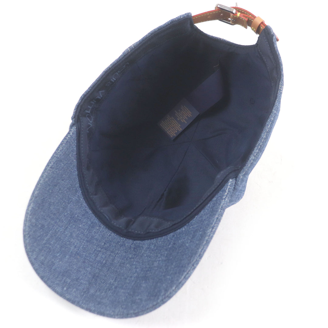 Excellent LOUIS VUITTON cap LV logo embroidery embroidered baseball Indigo blue