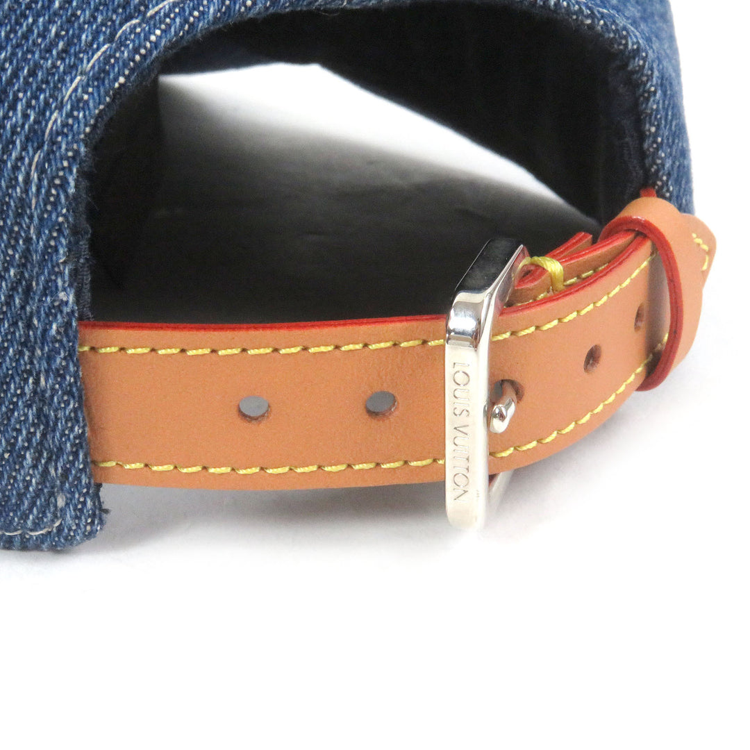 Excellent LOUIS VUITTON cap LV logo embroidery embroidered baseball Indigo blue