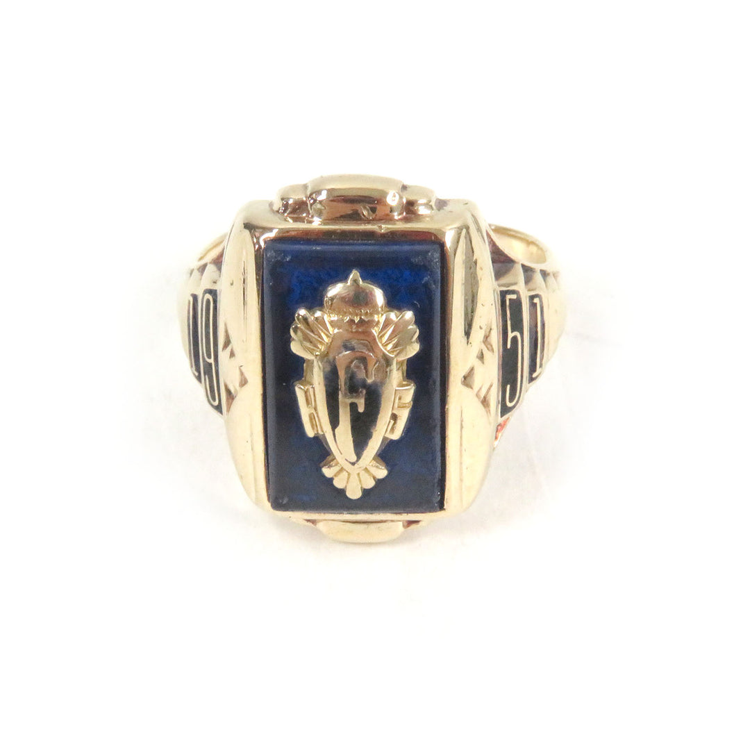 Great JOSTENS Ring 1951 FHS Accessories College Gold blue 10K mens