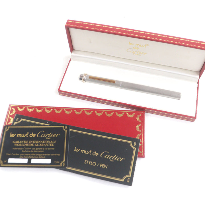 Excellent Cartier Ballpoint pen Trinity Hairline Cap Type Silver gold mens