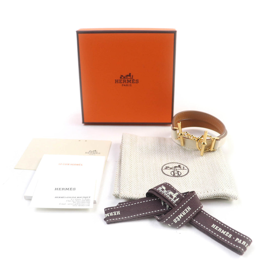Pristine HERMES bracelet Croisier Double Tour leather Vaux Swift Leather Women