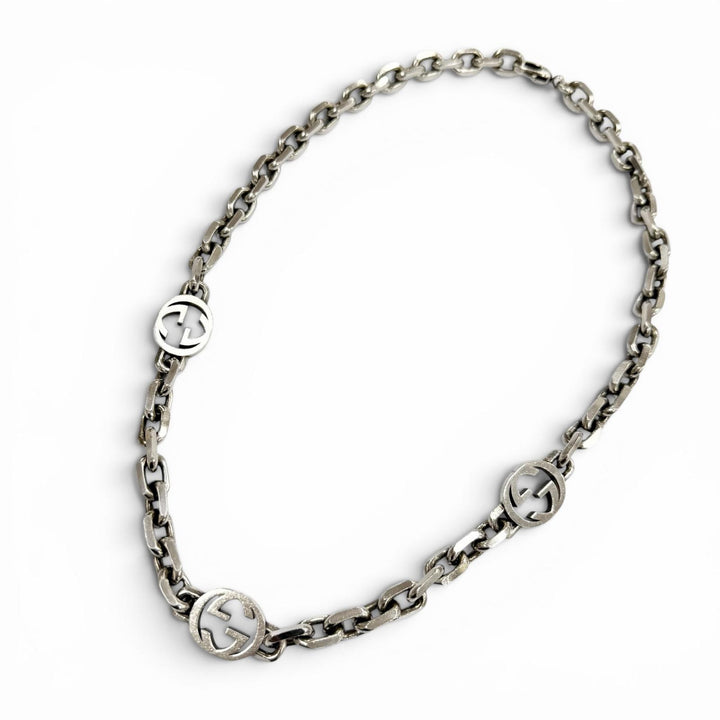 Very Good GUCCI Necklace Interlocking G Silver AG925 mens 620796