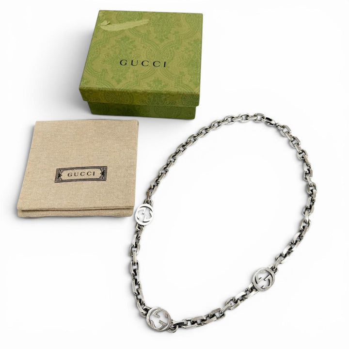 Very Good GUCCI Necklace Interlocking G Silver AG925 mens 620796