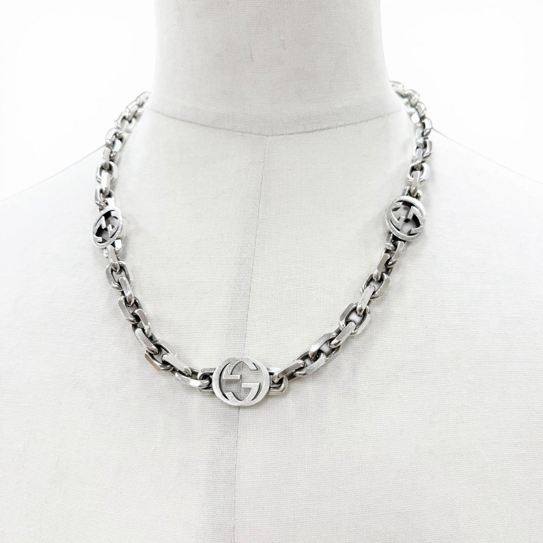 Very Good GUCCI Necklace Interlocking G Silver AG925 mens 620796