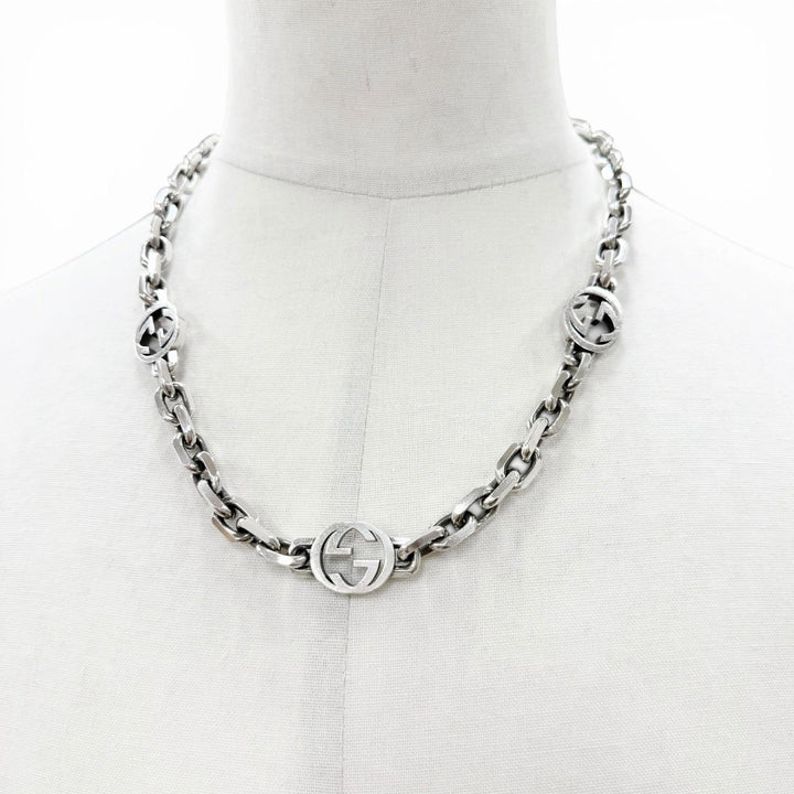 Very Good GUCCI Necklace Interlocking G Silver AG925 mens 620796