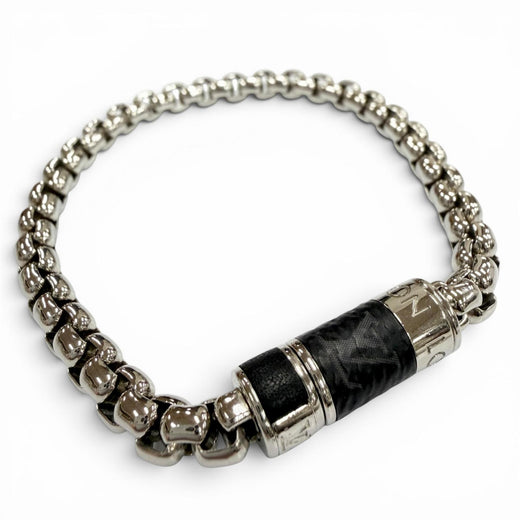 Excellent LOUIS VUITTON bracelet Chain Monogram Eclipse Silver mens M63107
