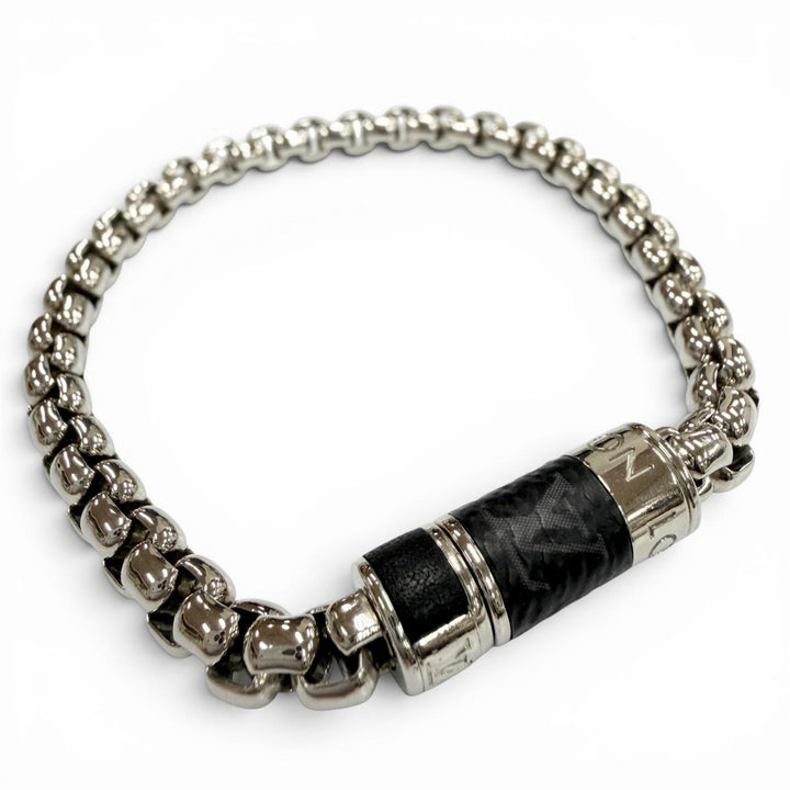 Excellent LOUIS VUITTON bracelet Chain Monogram Eclipse Silver mens M63107