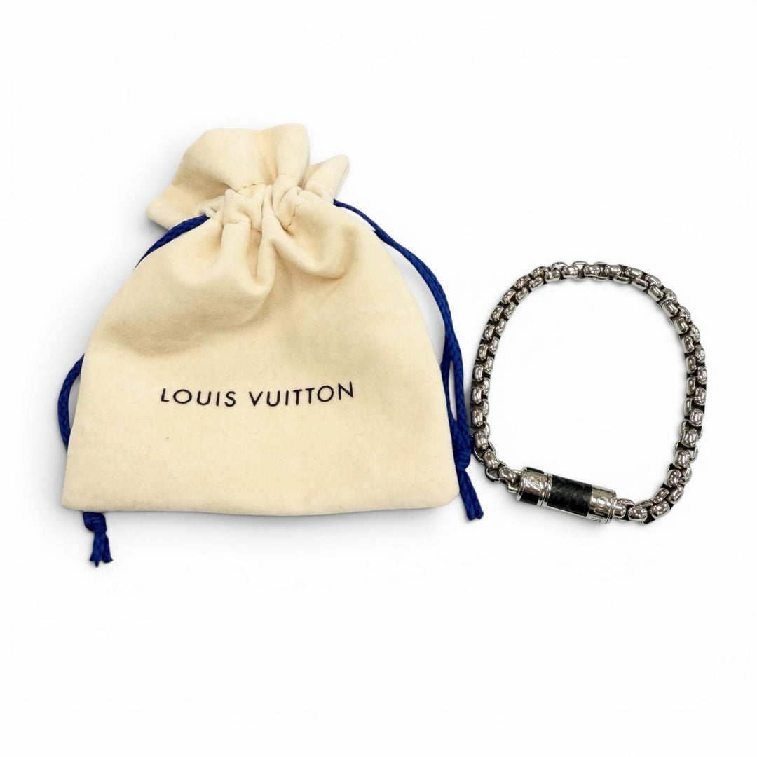 Excellent LOUIS VUITTON bracelet Chain Monogram Eclipse Silver mens M63107