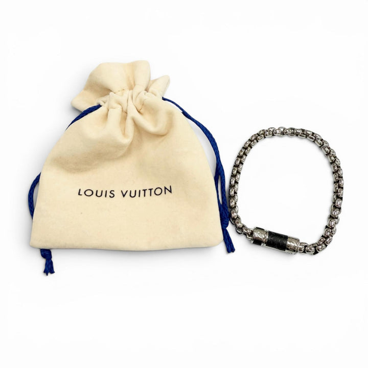Excellent LOUIS VUITTON bracelet Chain Monogram Eclipse Silver mens M63107