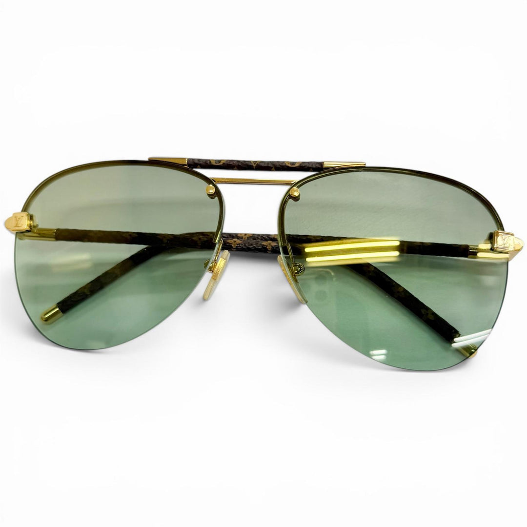 Great LOUIS VUITTON sunglasses Clockwise Monogram Half-Rim Brown mens Z1108E