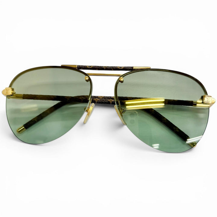 Great LOUIS VUITTON sunglasses Clockwise Monogram Half-Rim Brown mens Z1108E