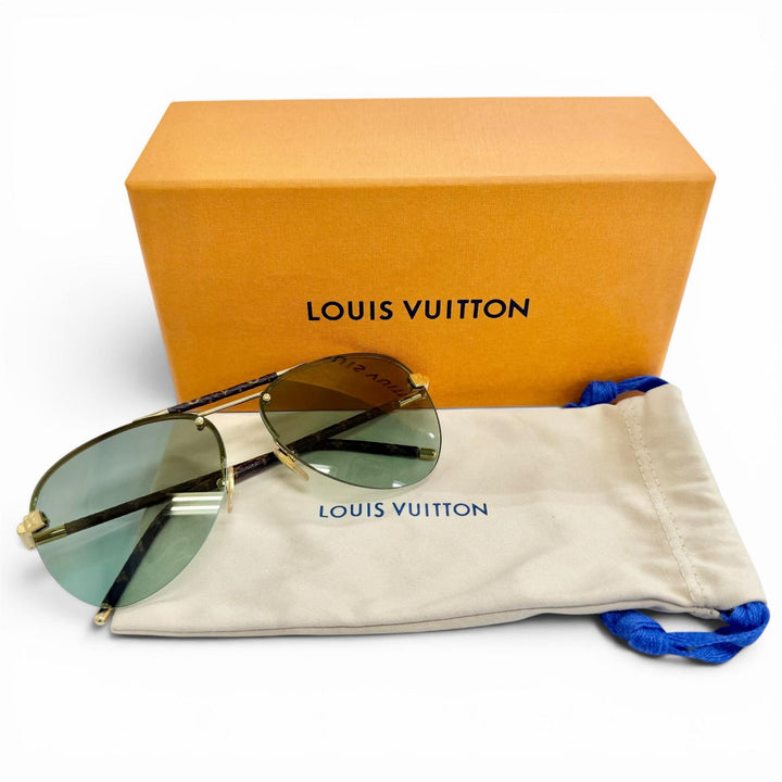 Great LOUIS VUITTON sunglasses Clockwise Monogram Half-Rim Brown mens Z1108E