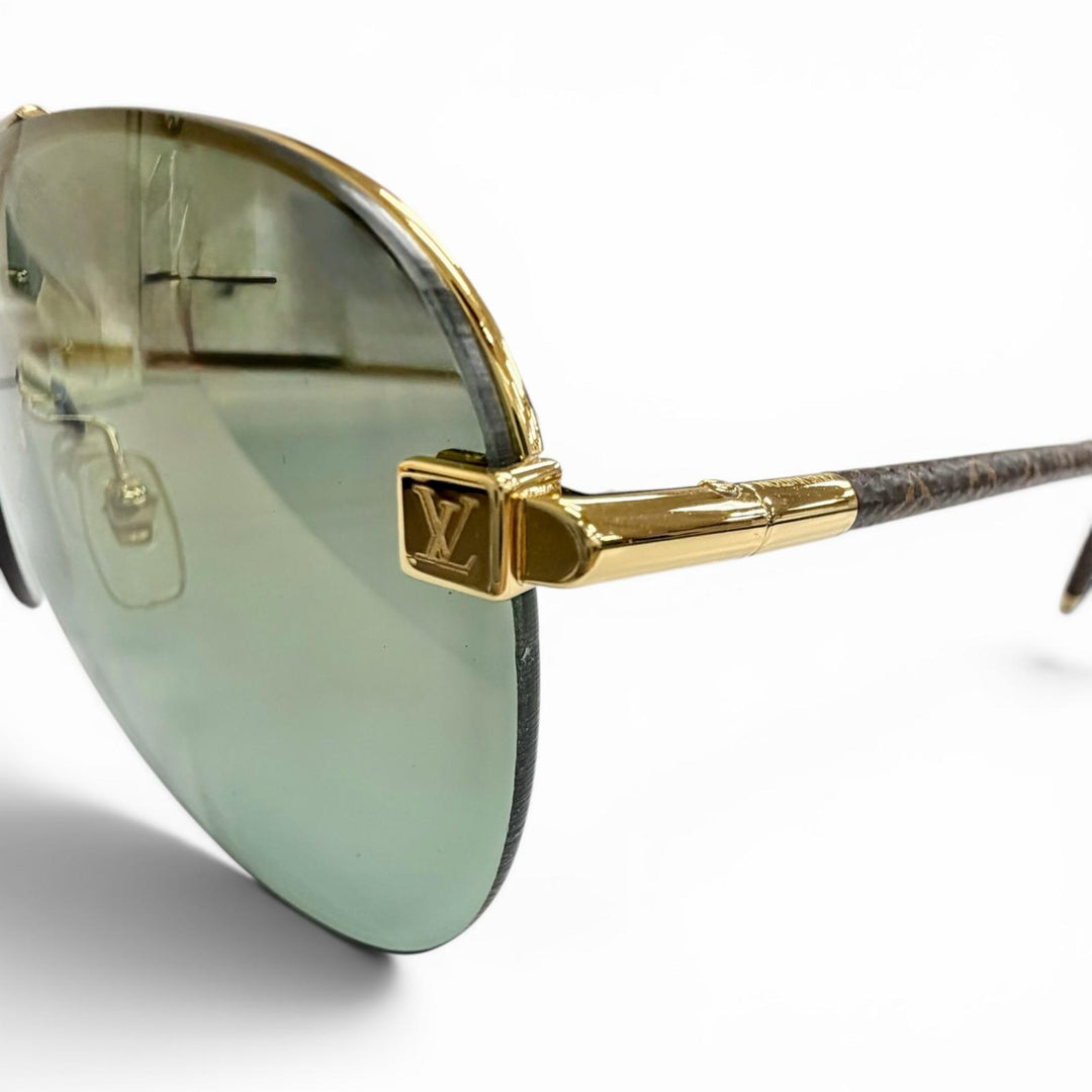 Great LOUIS VUITTON sunglasses Clockwise Monogram Half-Rim Brown mens Z1108E