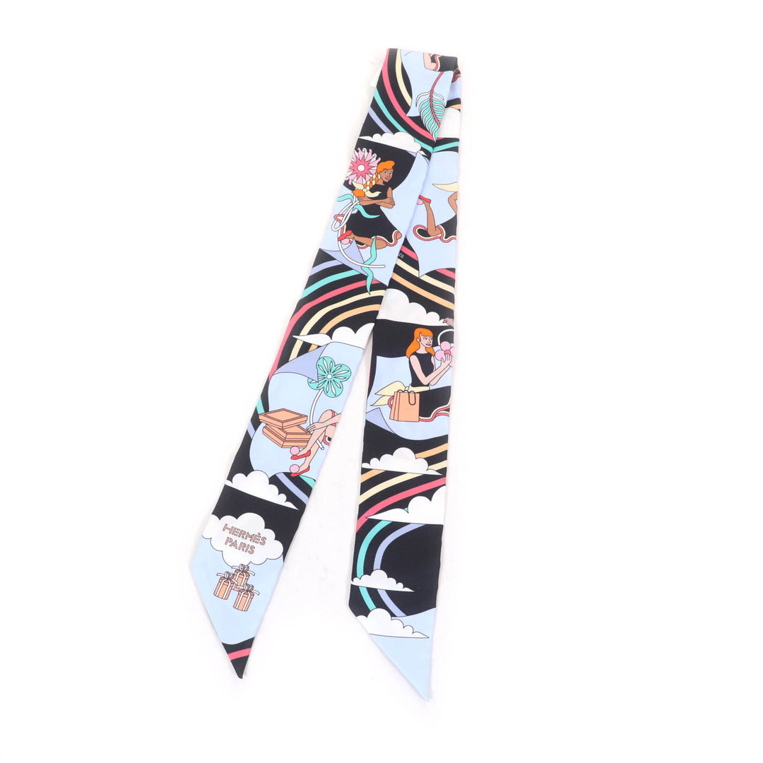 Pristine HERMES scarf CARRES VOLANTS Flying Carre Twilly silk Women