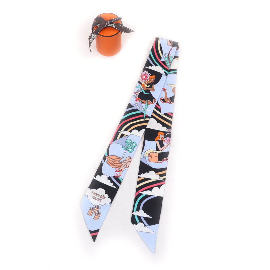 Pristine HERMES scarf CARRES VOLANTS Flying Carre Twilly silk Women
