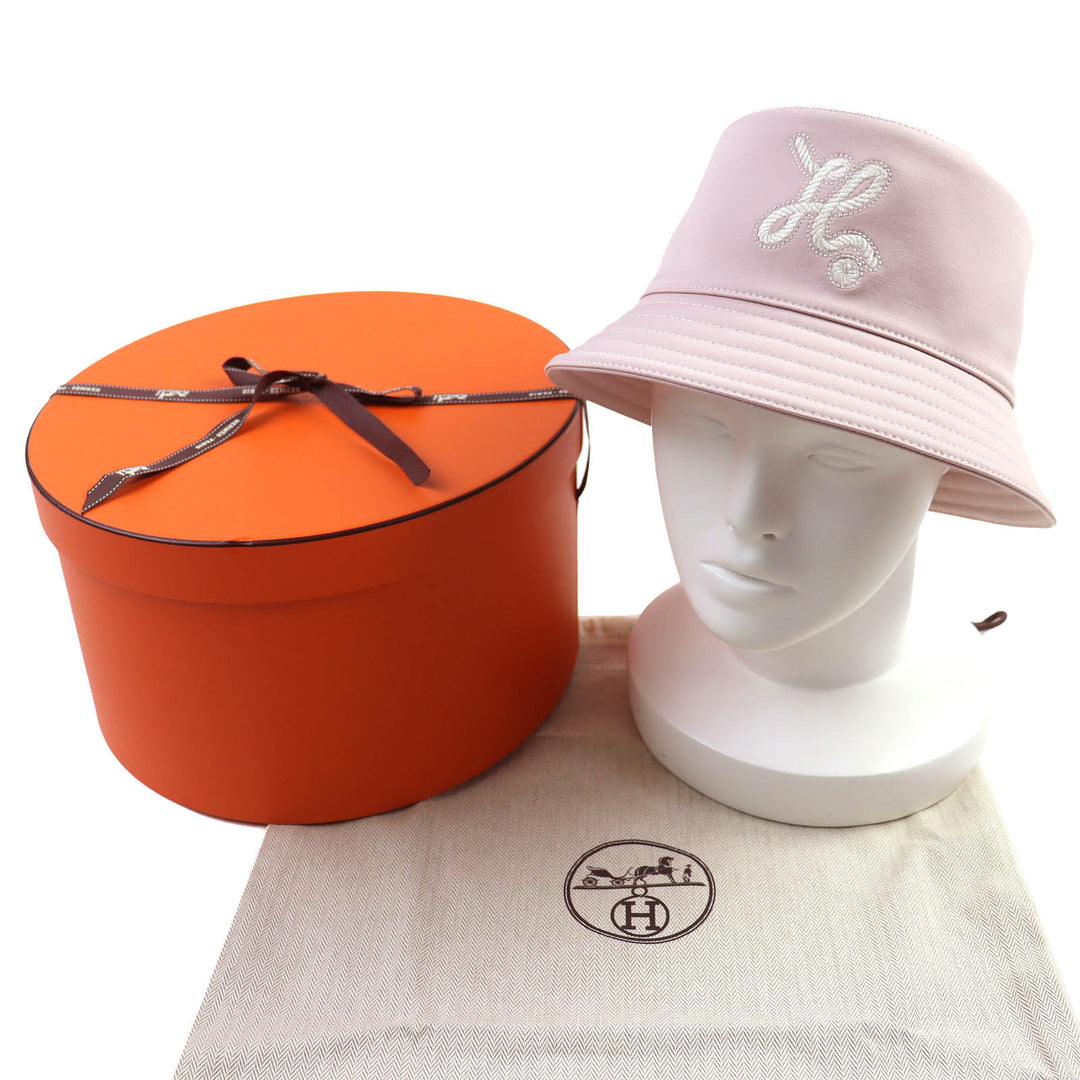 Pristine HERMES hat Harper Nautic H logo bucket hat pink cotton Women 58