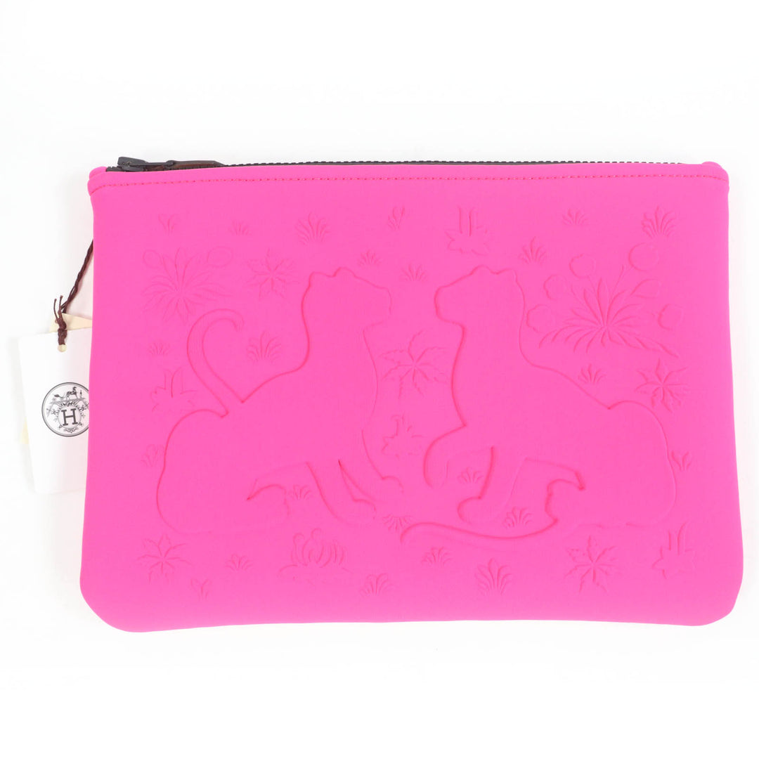 Pristine HERMES Pouch Neoban Truth Flat MM Cheetah pink polyamide Women