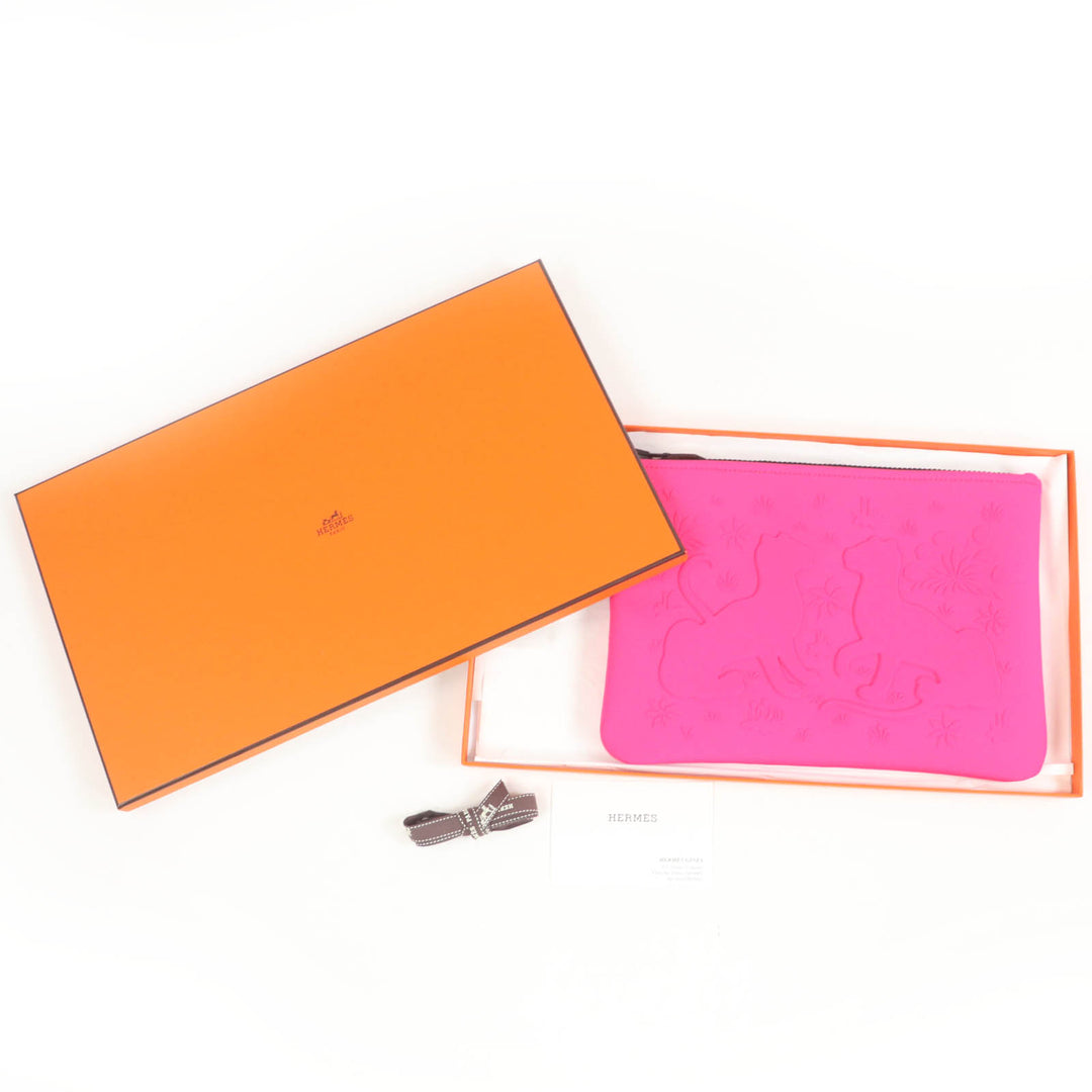 Pristine HERMES Pouch Neoban Truth Flat MM Cheetah pink polyamide Women