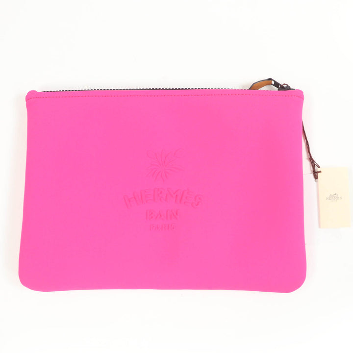 Pristine HERMES Pouch Neoban Truth Flat MM Cheetah pink polyamide Women