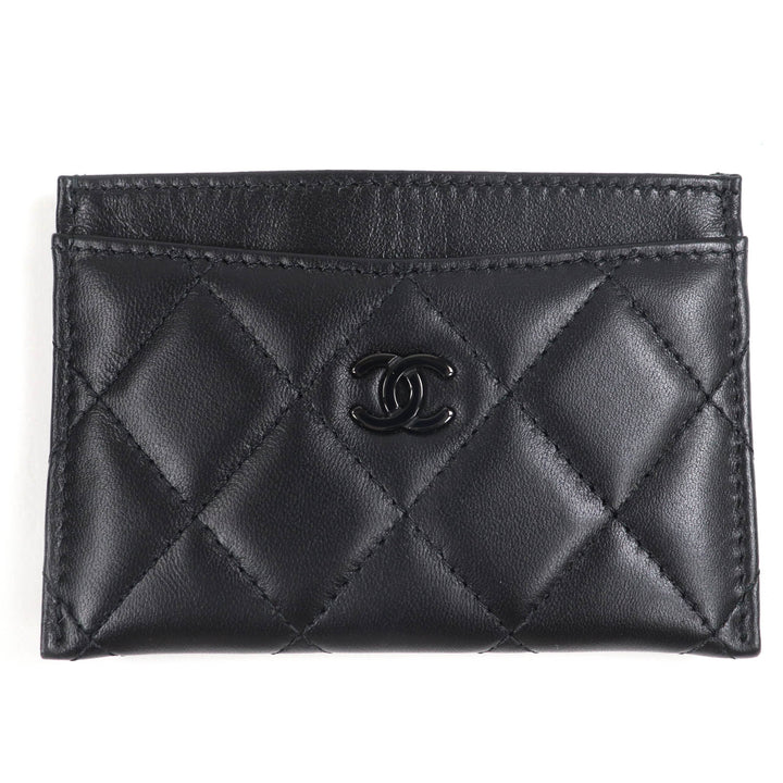 Excellent CHANEL Card Case Matrasse COCO Mark black lambskin Women AP4472