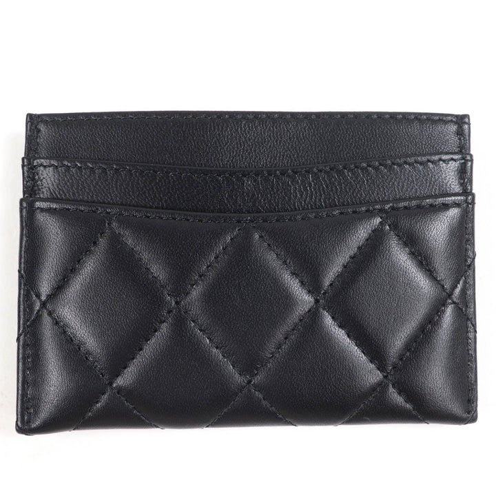 Excellent CHANEL Card Case Matrasse COCO Mark black lambskin Women AP4472