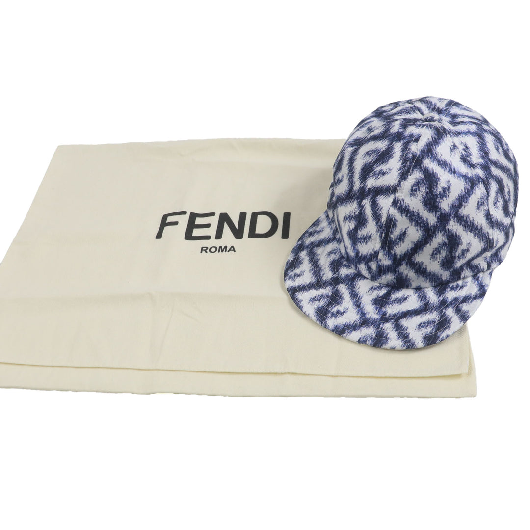 Pristine FENDI cap All-over pattern baseball hat Blue white silk mens 58 FXQ961