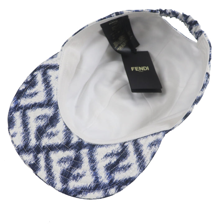 Pristine FENDI cap All-over pattern baseball hat Blue white silk mens 58 FXQ961