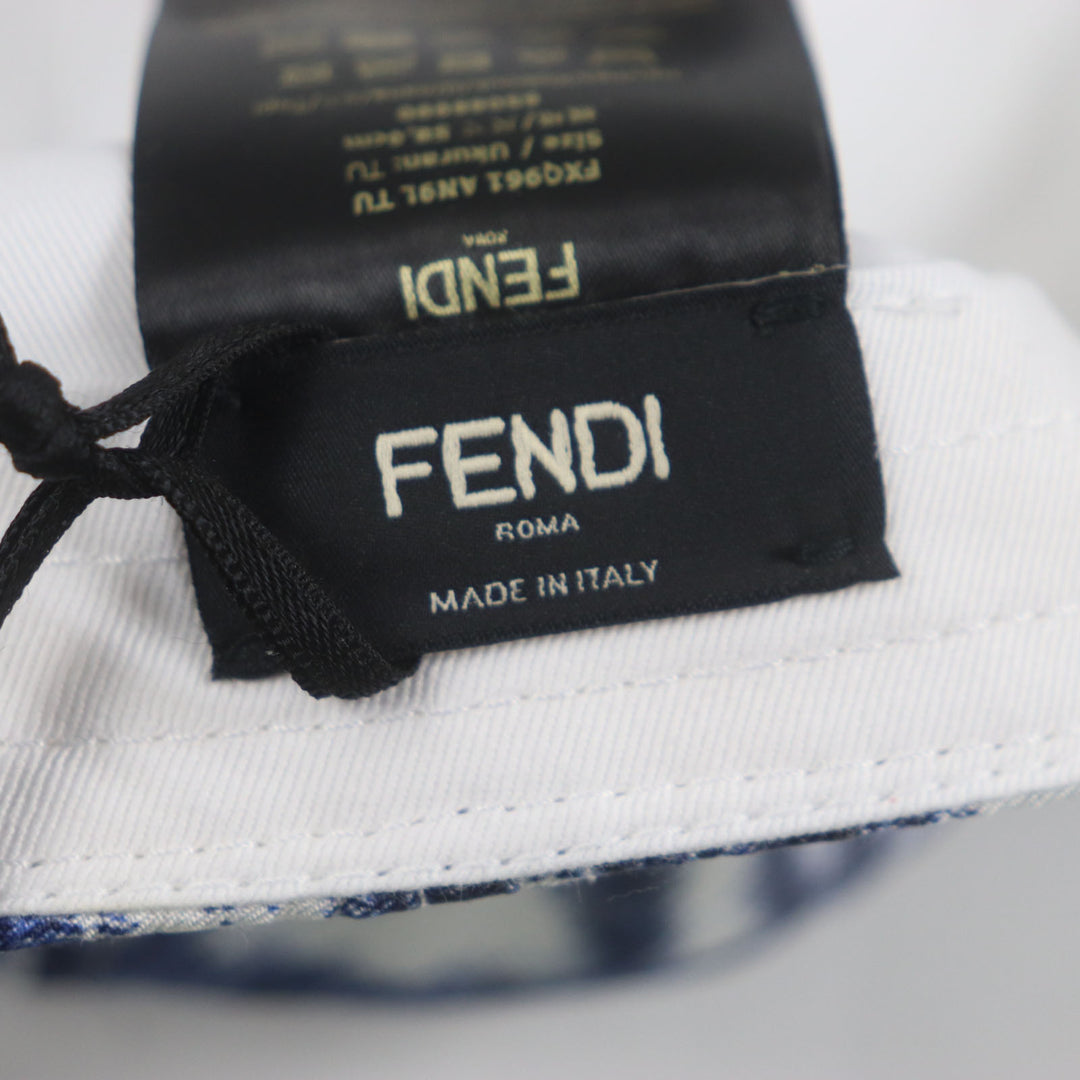 Pristine FENDI cap All-over pattern baseball hat Blue white silk mens 58 FXQ961