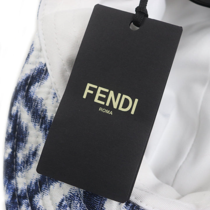 Pristine FENDI cap All-over pattern baseball hat Blue white silk mens 58 FXQ961