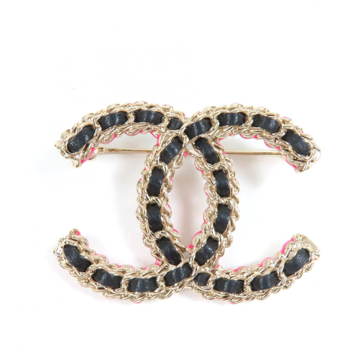 Pristine CHANEL Brooch COCO Mark gold black pink Women B23B