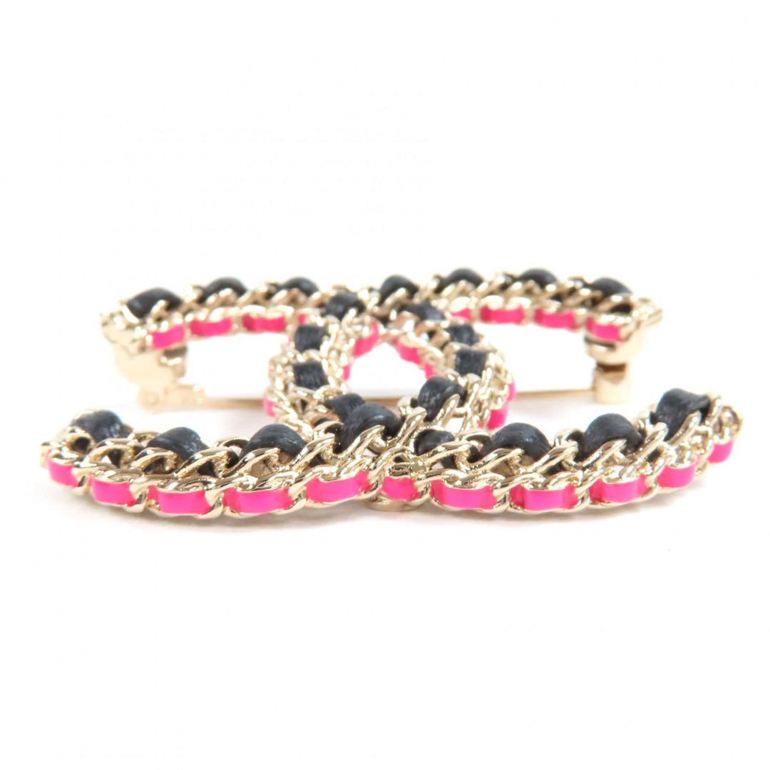 Pristine CHANEL Brooch COCO Mark gold black pink Women B23B