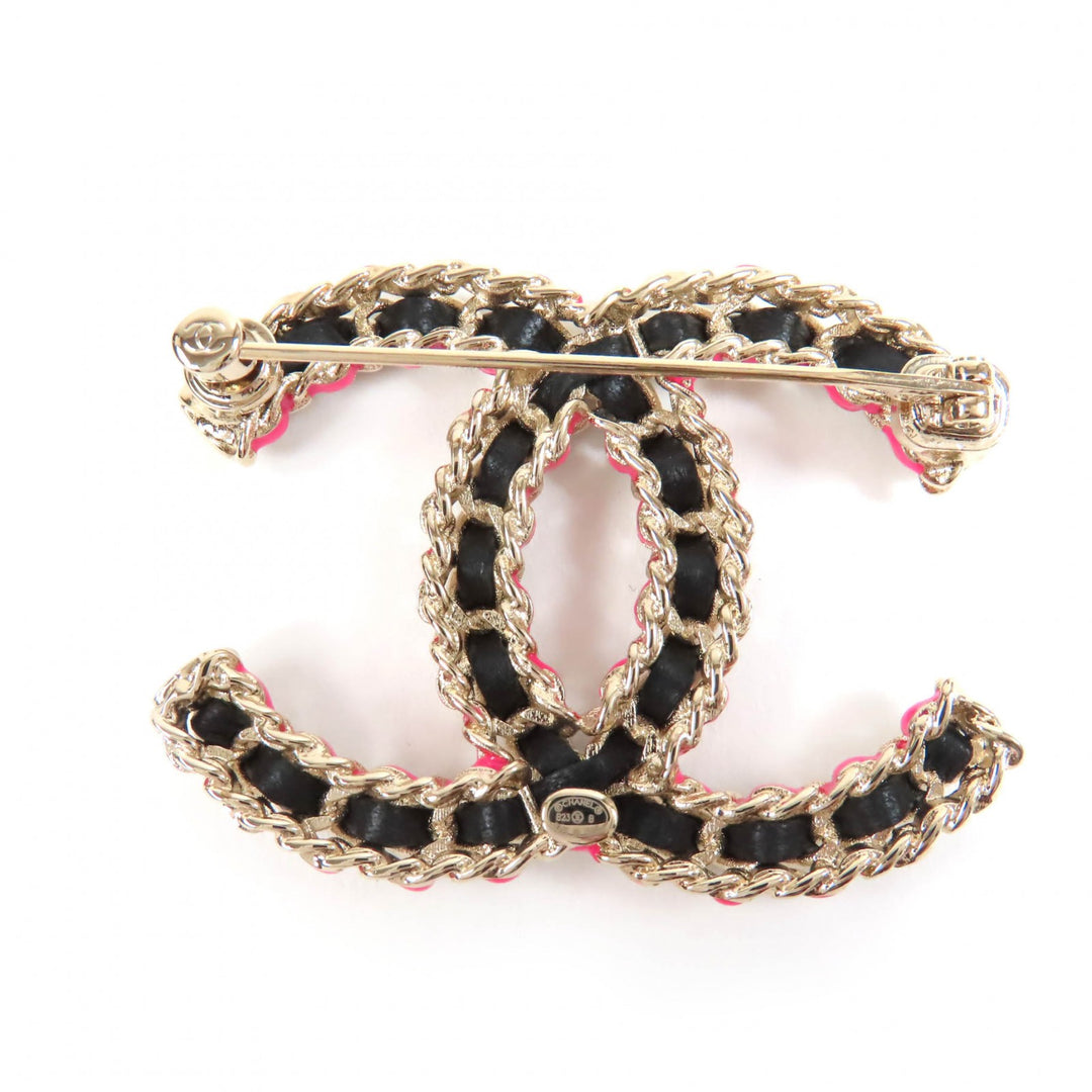 Pristine CHANEL Brooch COCO Mark gold black pink Women B23B