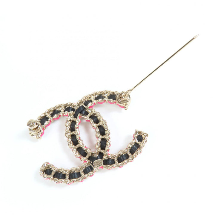 Pristine CHANEL Brooch COCO Mark gold black pink Women B23B