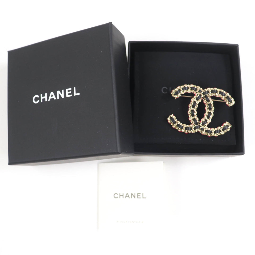 Pristine CHANEL Brooch COCO Mark gold black pink Women B23B
