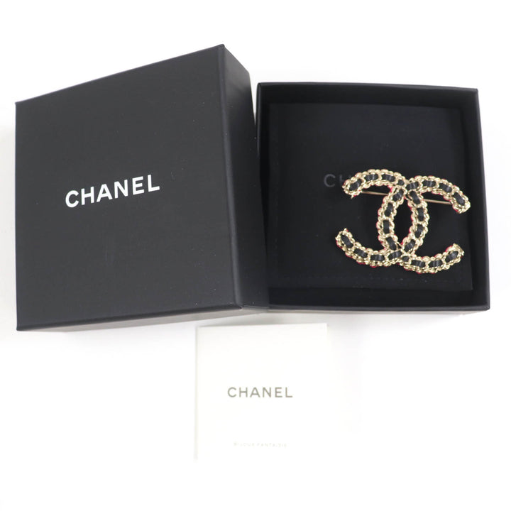 Pristine CHANEL Brooch COCO Mark gold black pink Women B23B