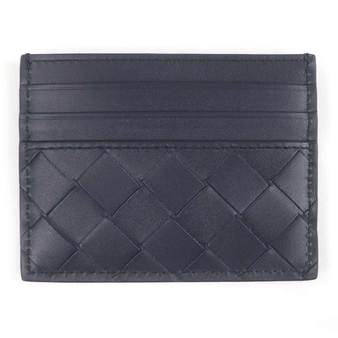 Pristine BOTTEGAVENETA Card Case INTRECCIATO business card holder navy leather
