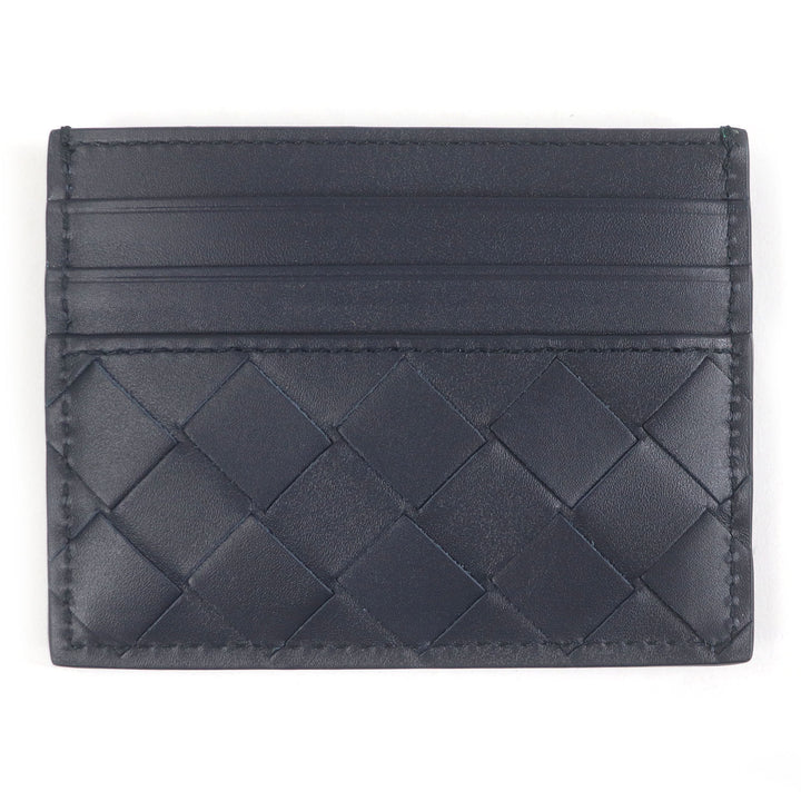Pristine BOTTEGAVENETA Card Case INTRECCIATO business card holder navy leather