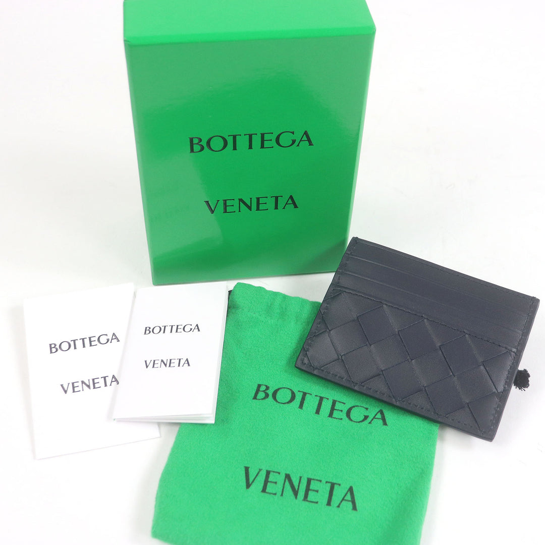 Pristine BOTTEGAVENETA Card Case INTRECCIATO business card holder navy leather