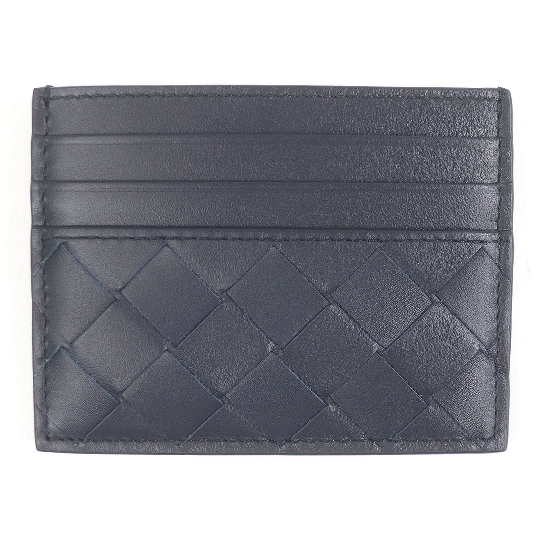 Pristine BOTTEGAVENETA Card Case INTRECCIATO business card holder navy leather