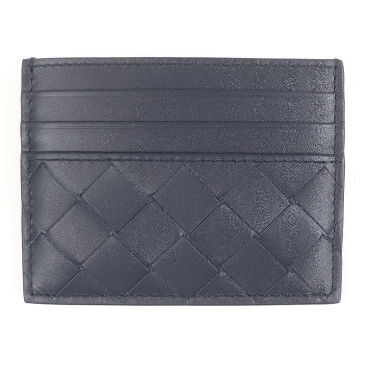 Pristine BOTTEGAVENETA Card Case INTRECCIATO business card holder navy leather