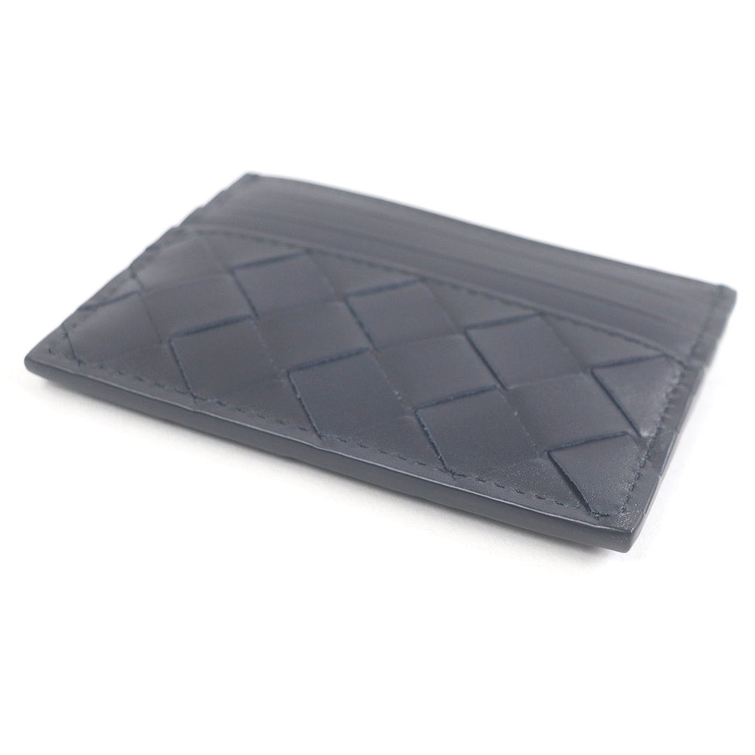 Pristine BOTTEGAVENETA Card Case INTRECCIATO business card holder navy leather
