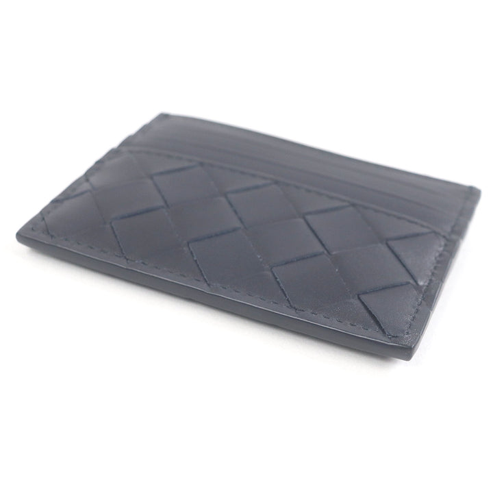 Pristine BOTTEGAVENETA Card Case INTRECCIATO business card holder navy leather