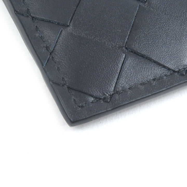 Pristine BOTTEGAVENETA Card Case INTRECCIATO business card holder navy leather