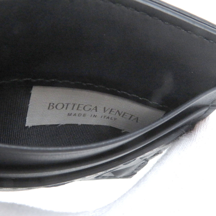 Pristine BOTTEGAVENETA Card Case INTRECCIATO business card holder navy leather