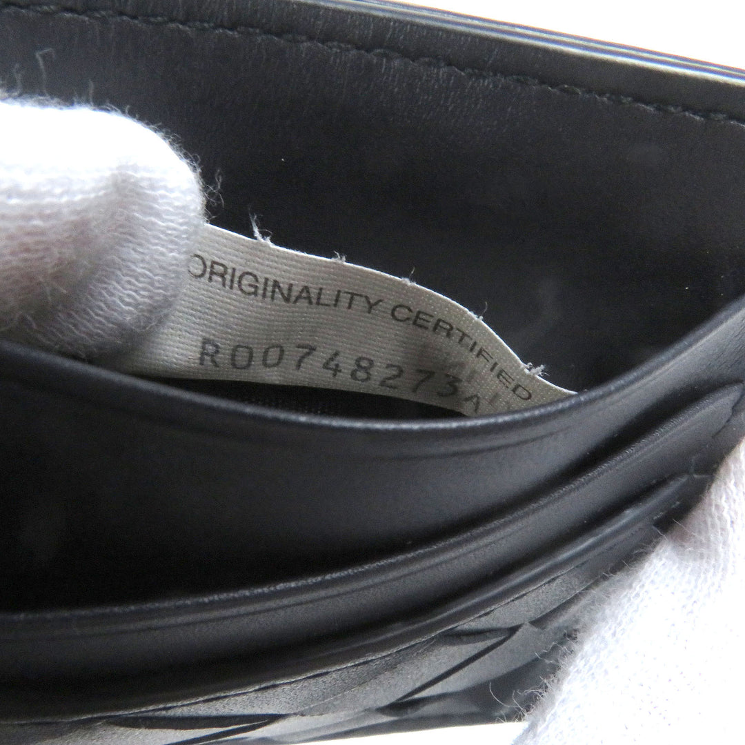 Pristine BOTTEGAVENETA Card Case INTRECCIATO business card holder navy leather