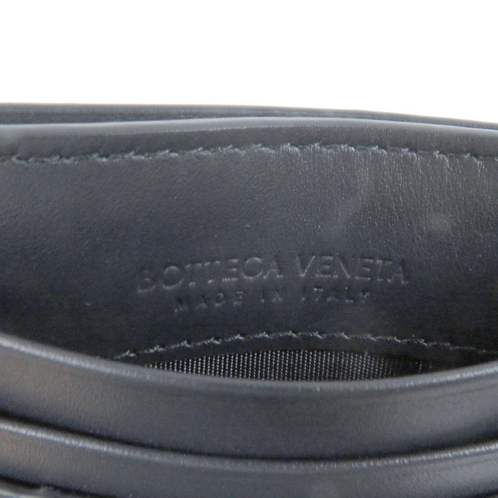 Pristine BOTTEGAVENETA Card Case INTRECCIATO business card holder navy leather