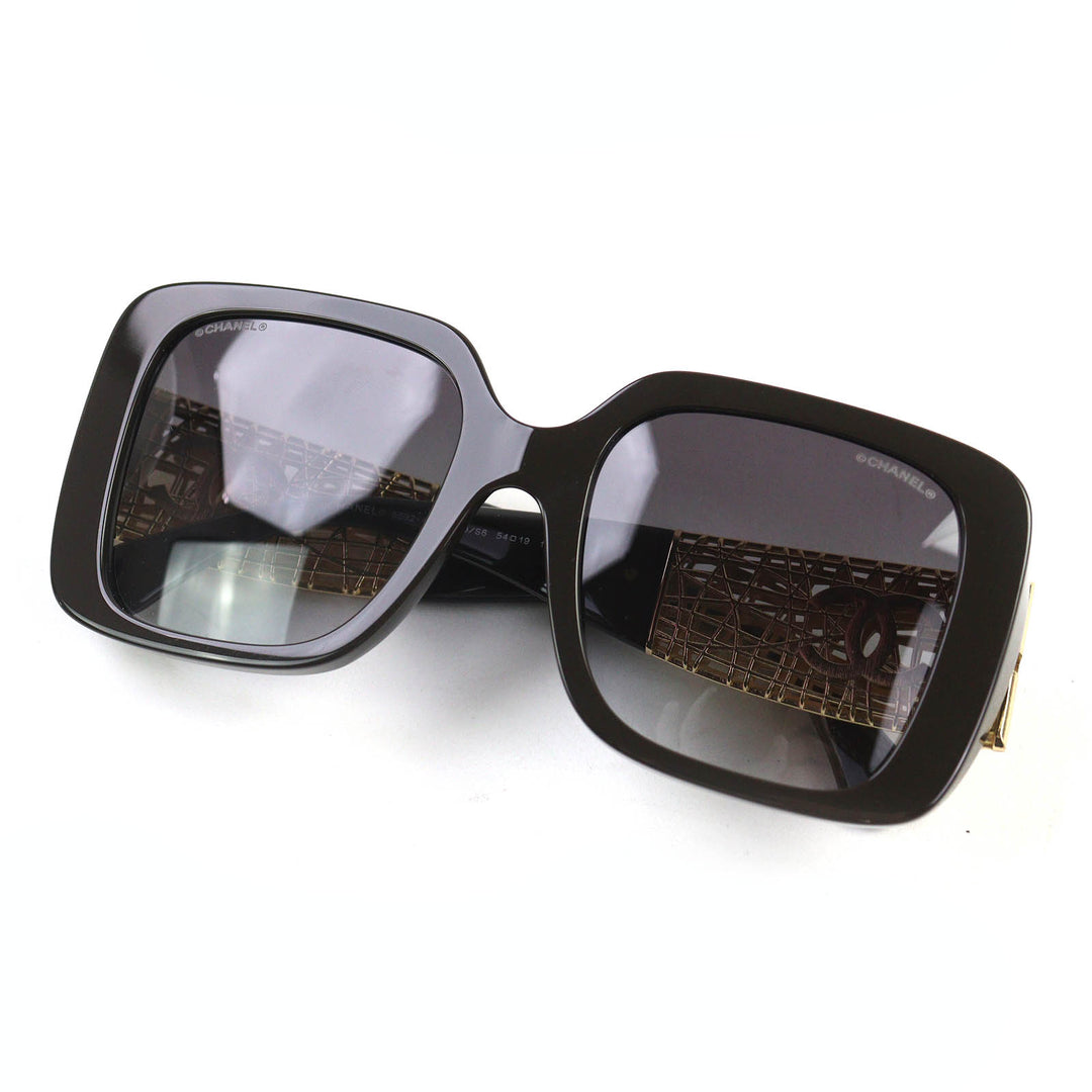 Excellent CHANEL COCO Mark Square Shape Eyewear Sunglasses Current Model Black 5532-A