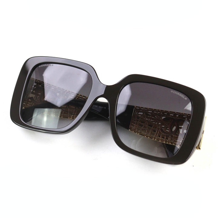 Excellent CHANEL COCO Mark Square Shape Eyewear Sunglasses Current Model Black 5532-A