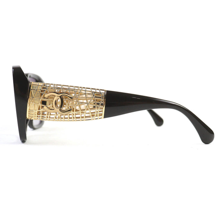 Excellent CHANEL COCO Mark Square Shape Eyewear Sunglasses Current Model Black 5532-A